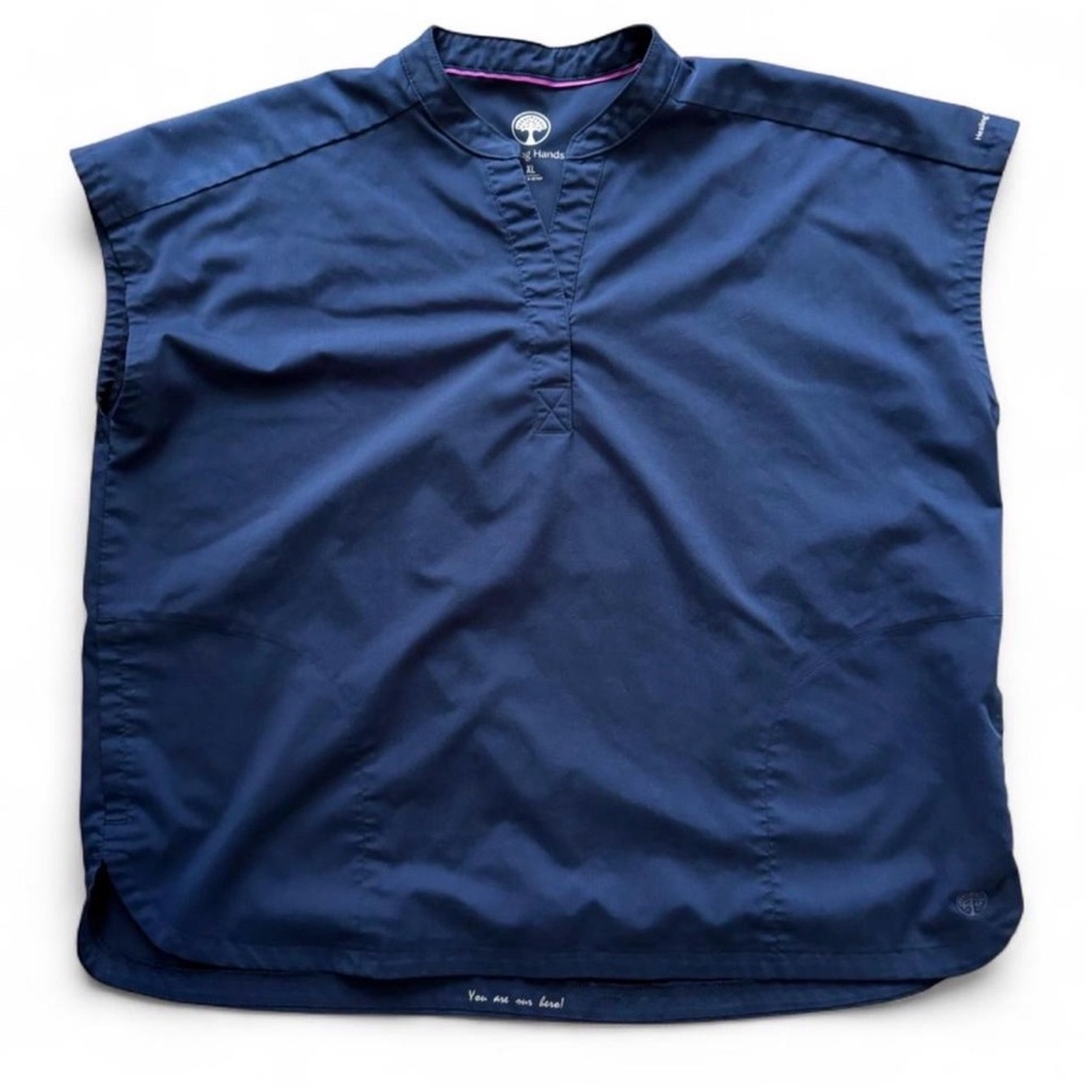 HEALING HANDS mandarin color scrub top in navy. Size XL. EUC. (1234) #scrubs
